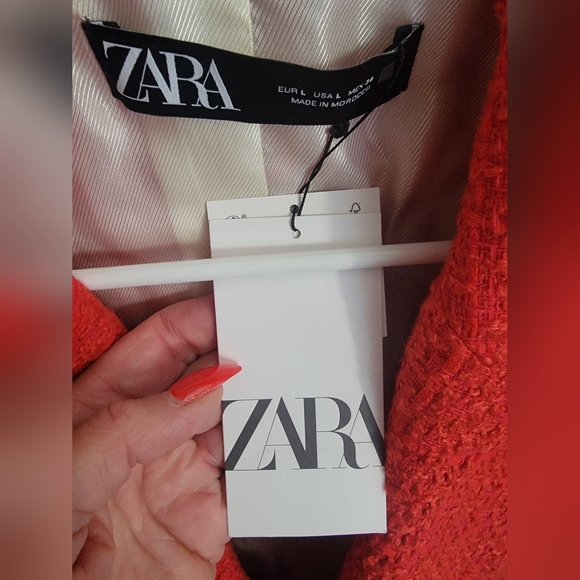 NWT Zara Red Tweed Blazer, size Large - Picture 4 of 9